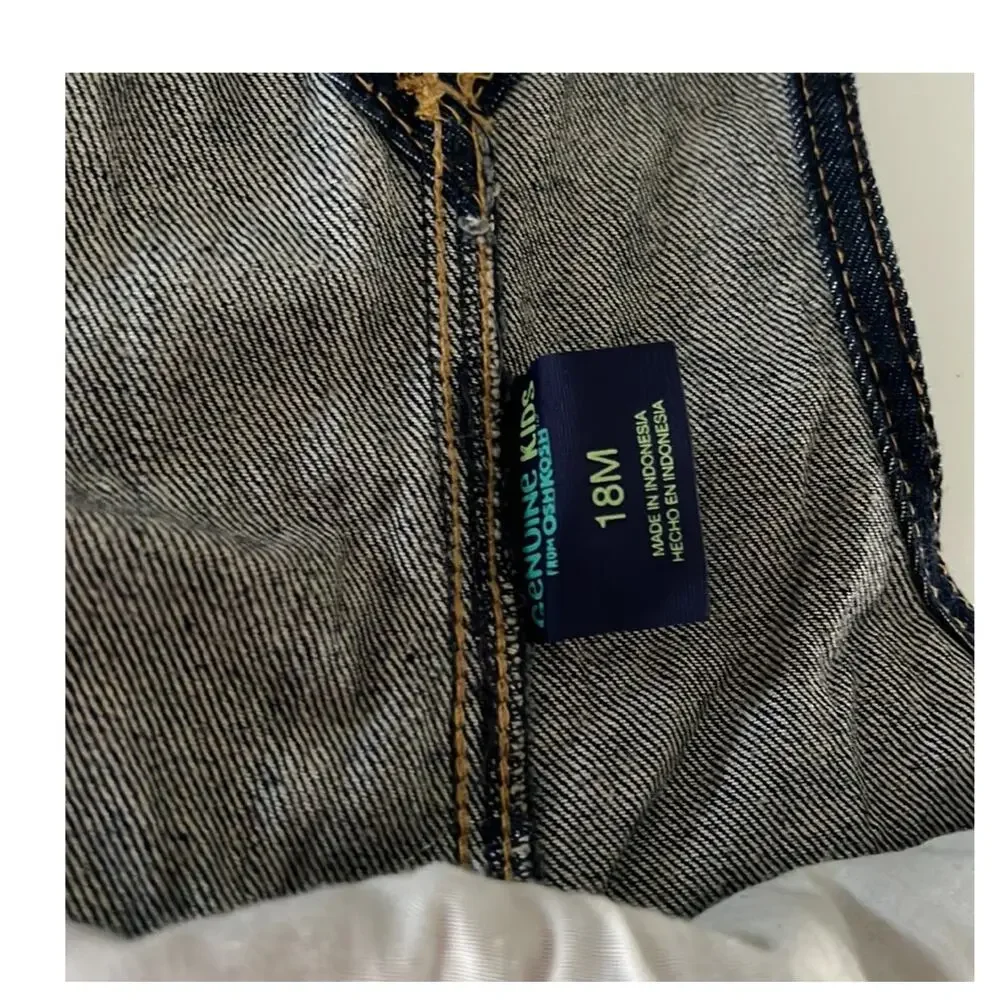 Osh Kosh Blue Denim Jean Shorts Adjustable Overalls Size Toddler 18 Months